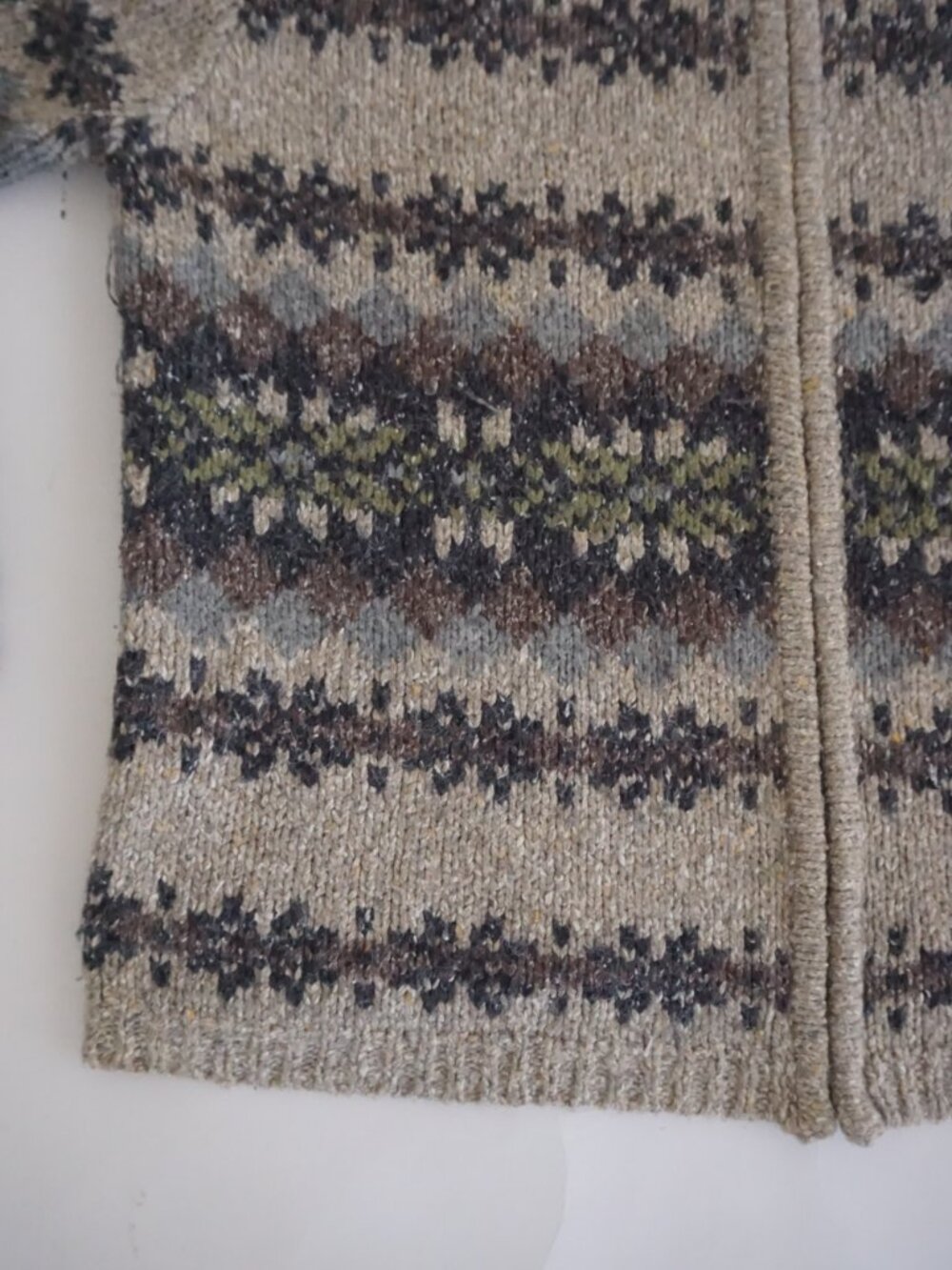Vintage Croft & Barrow Beige Fair Isle Nordic Zip 100% Wool Knit Cardigan M - Picture 7 of 9